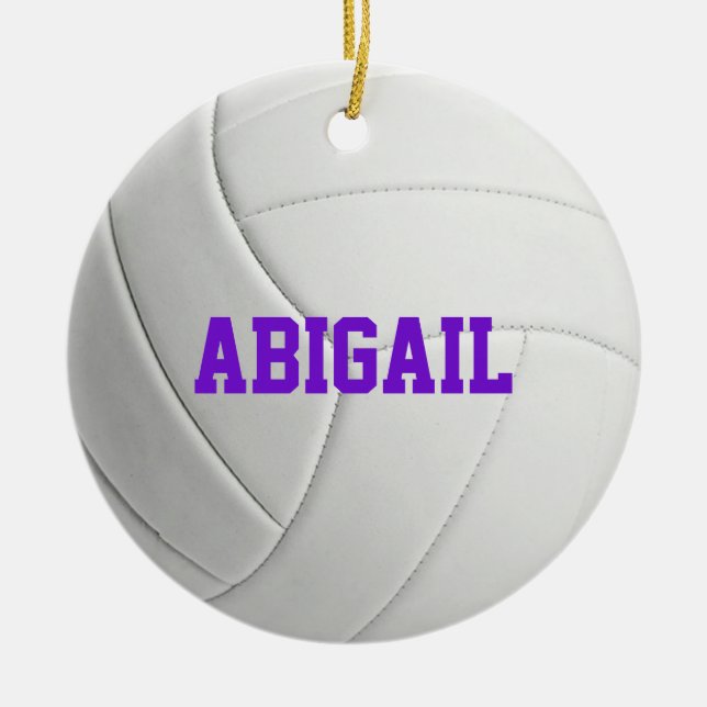 Personalized Volleyball Purple Christmas Ceramic Ornament (Front)