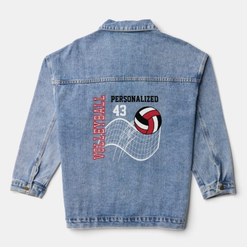 Personalized Volleyball _ Red Denim Jacket