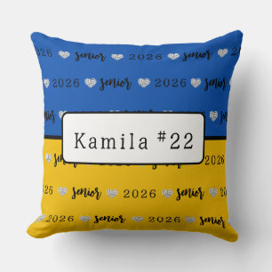 Personalized Volleyball Senior Blue and Yellow  Throw Pillow