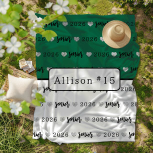 Personalized Volleyball Senior green and white Fleece Blanket