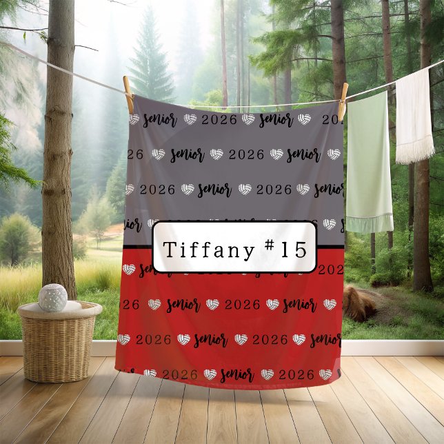 Personalized Volleyball Senior grey and red Fleece Blanket (Creator Uploaded)