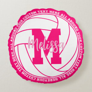 Personalized Volleyball Team Pink Girls Round Pillow