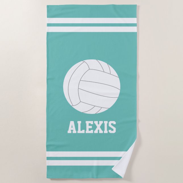 Personalized Volleyball Themed Kids Beach Towel (Front)