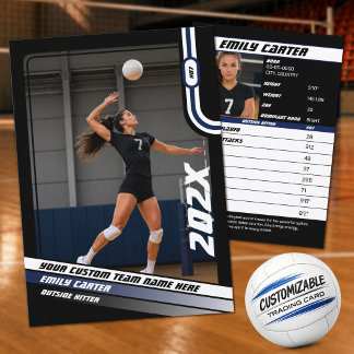Personalized Volleyball Trading Card Blue Black