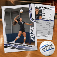 Personalized Volleyball Trading Card Blue Grey