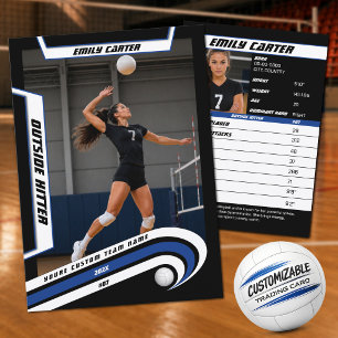 Personalized Volleyball Trading Card Blue White