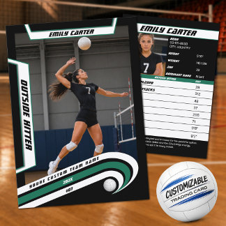 Personalized Volleyball Trading Card Green White
