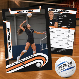 Personalized Volleyball Trading Card Orange White
