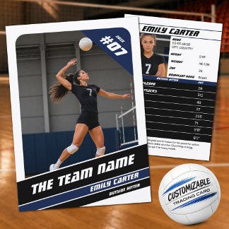 Personalized Volleyball Trading Card White Blue