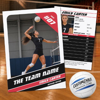 Personalized Volleyball Trading Card White Red