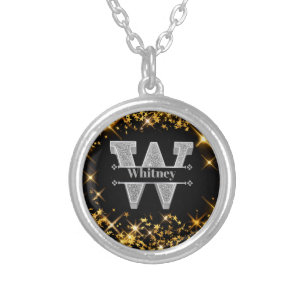 Personalized W Initial Silver Monogram Your Name Plated Necklace