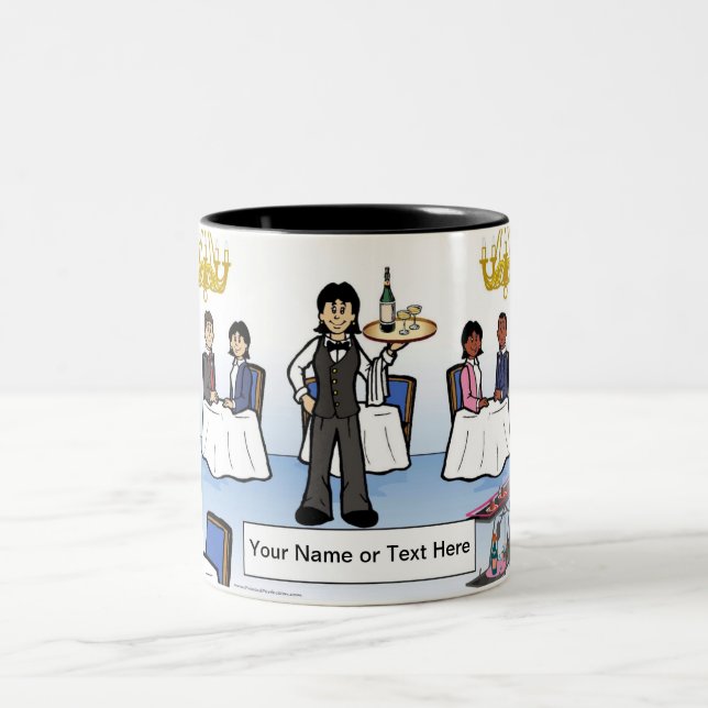 Personalized Waitress, Formal Dining Cartoon Two-Tone Coffee Mug (Center)