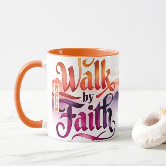 Personalized Walk By Faith Christian  Mug (With Donut)