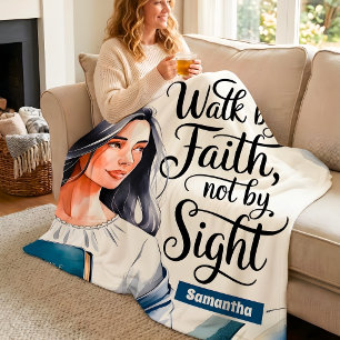 Personalized Walk By Faith Christian Women Fleece Blanket