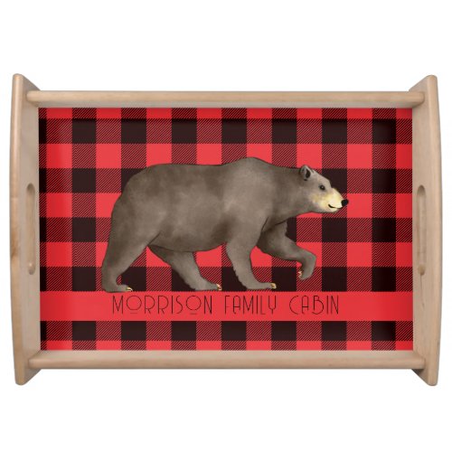 Personalized  Walking Bear Red Black Plaid  Serving Tray
