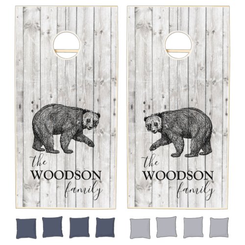 Personalized Walking Bear Rustic Wood Cornhole Set