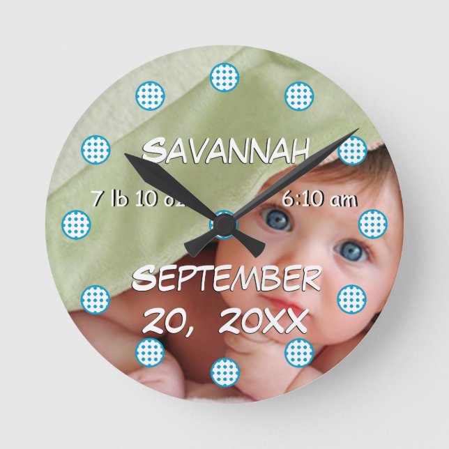 Personalized Wall Clock Baby Boy Stats (Front)