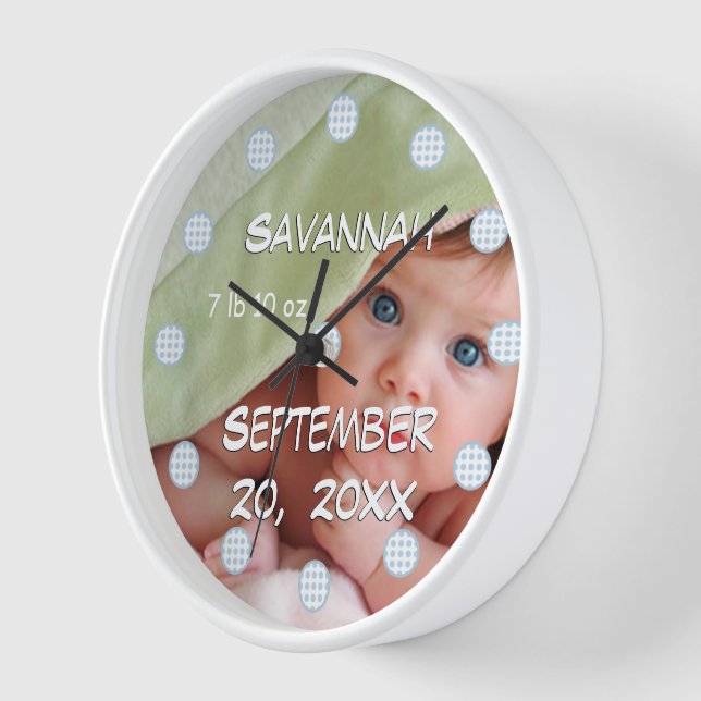 Personalized Wall Clock Baby's Name and Birth Date (Angle)