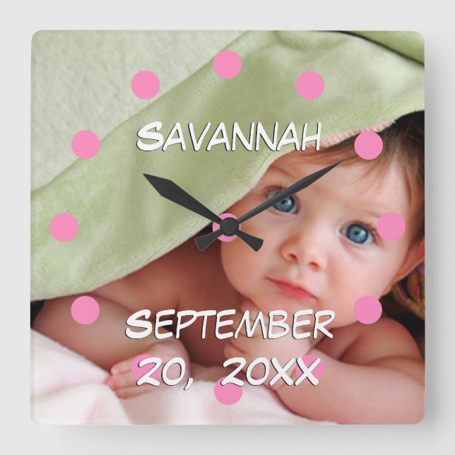 Personalized Wall Clock Baby's Name and Birth Date (Front)