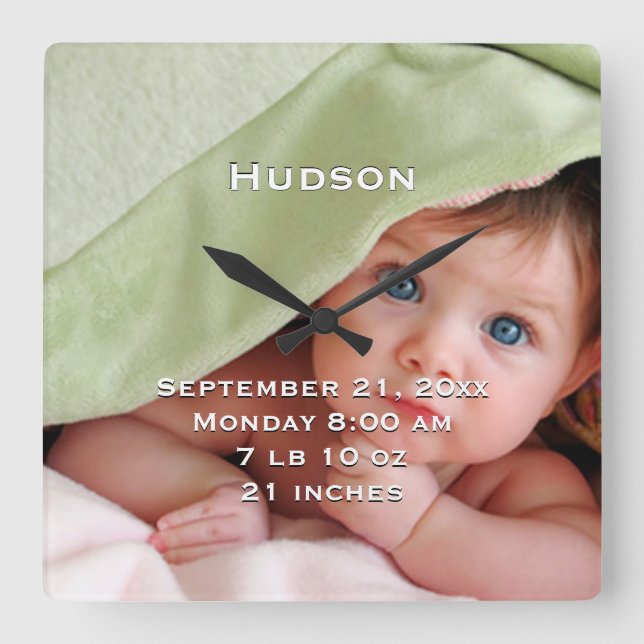 Personalized Wall Clock Baby's Name Birth Stats (Front)