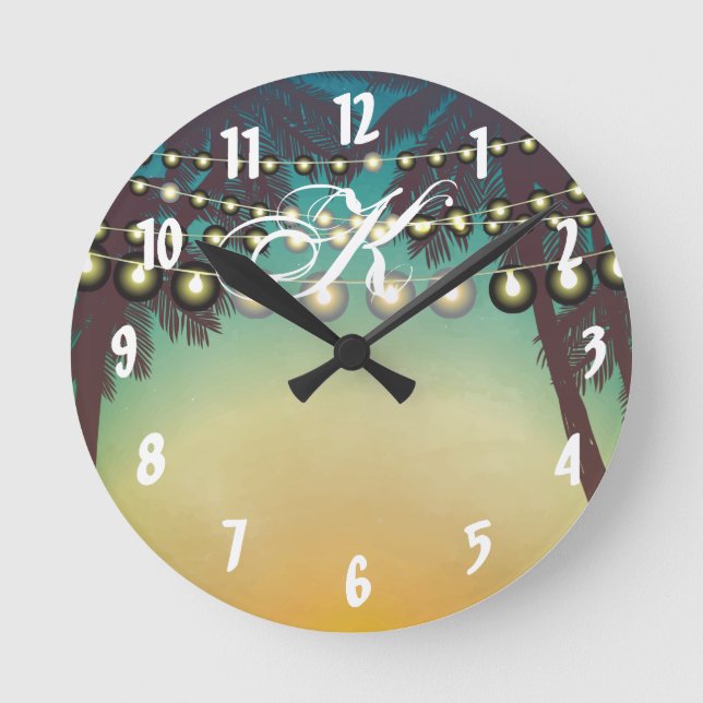 Personalized Wall Clock Beach Sunset Palm Trees St (Front)