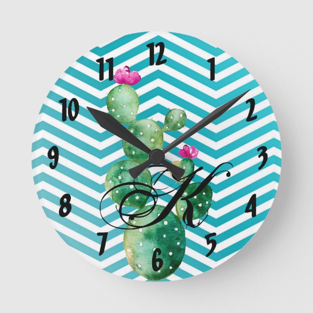 Personalized Wall Clock Boho Cacti Cactus Succulen (Front)