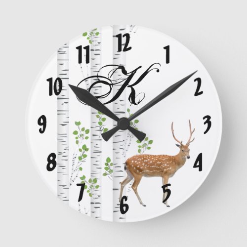 Personalized Wall Clock Deer Doe Buck Forest Woodl