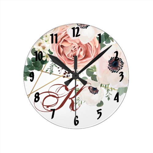 Personalized Wall Clock Geometric Garden Rose Anem