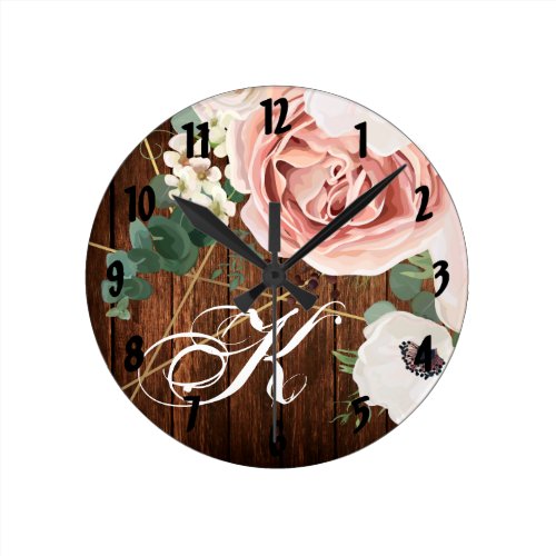 Personalized Wall Clock Geometric Garden Rose Barn