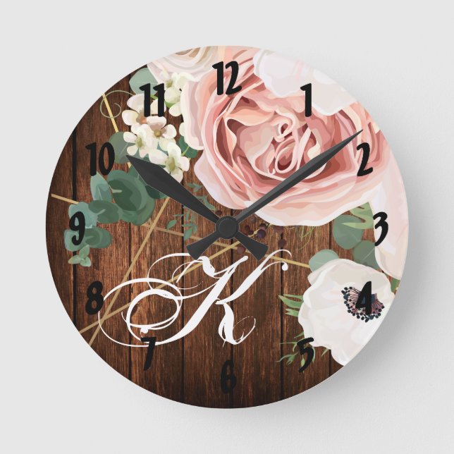 Personalized Wall Clock Geometric Garden Rose Barn (Front)