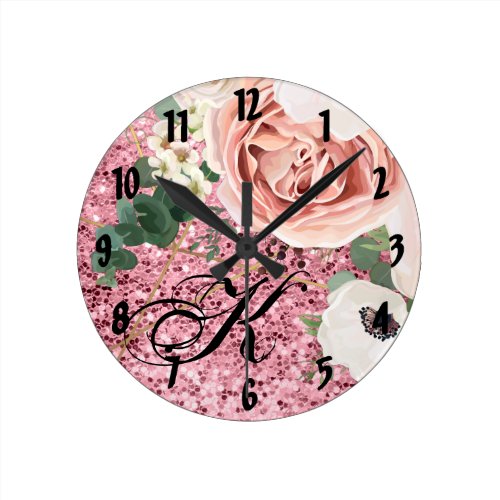 Personalized Wall Clock Geometric Garden Rose Glit