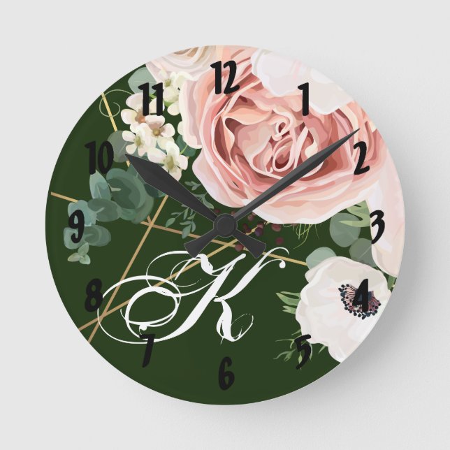 Personalized Wall Clock Geometric Garden Rose Hunt (Front)