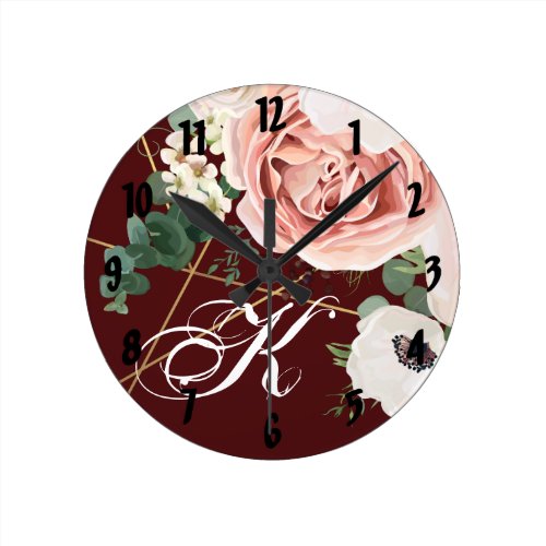 Personalized Wall Clock Geometric Garden Rose Wine