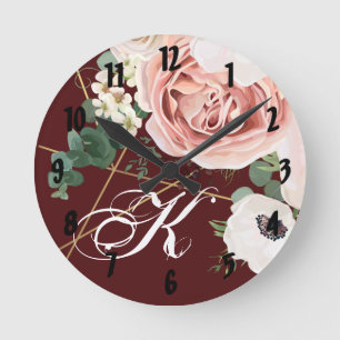 Personalized Wall Clock Geometric Garden Rose Wine