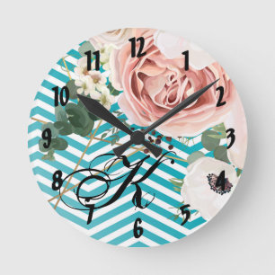 Personalized Wall Clock Geometric Rose Chevron Tea