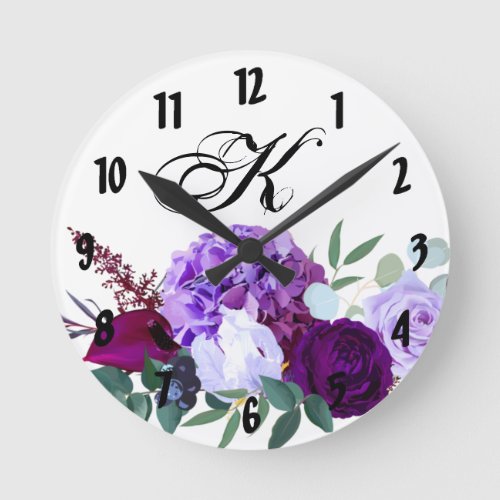 Personalized Wall Clock Lavender Hibiscus on Whi