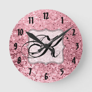 personalized Wall Clock Rose Gold Glitter