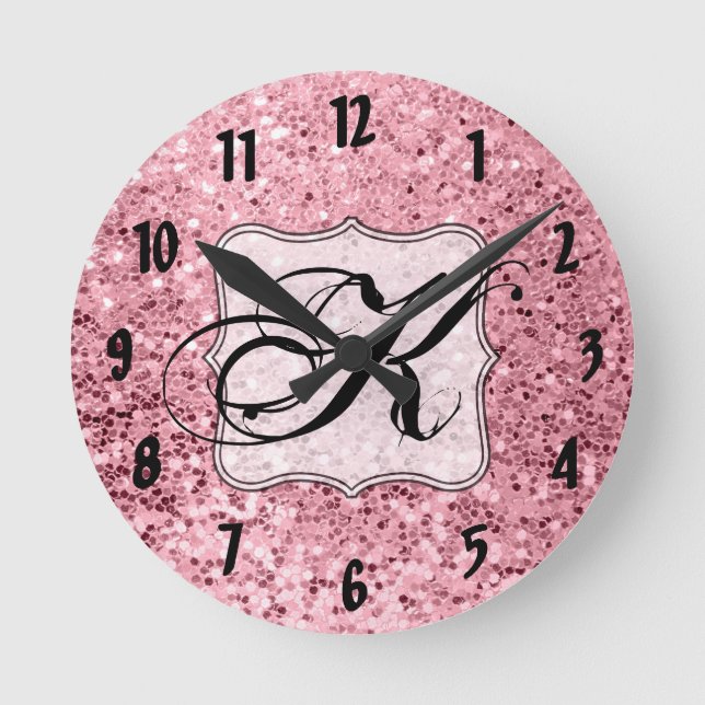 personalized Wall Clock Rose Gold Glitter (Front)