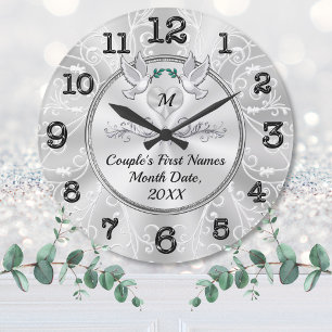 Personalized Wall Clock Wedding Gift, Love Birds