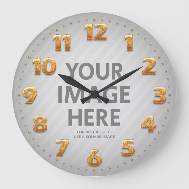 Personalized Wall Clocks Big Golden Numbers Photo (Front)