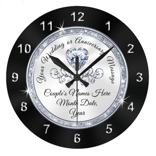 Personalized Wall Clocks for Weddings, Black White