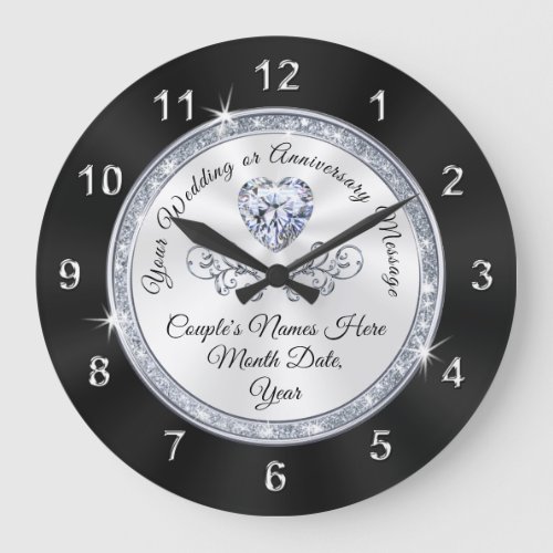 Personalized Wall Clocks for Weddings Black White