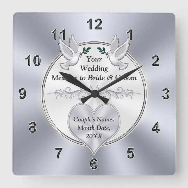 Personalized Wall Clocks for Weddings, Love Birds, (Front)