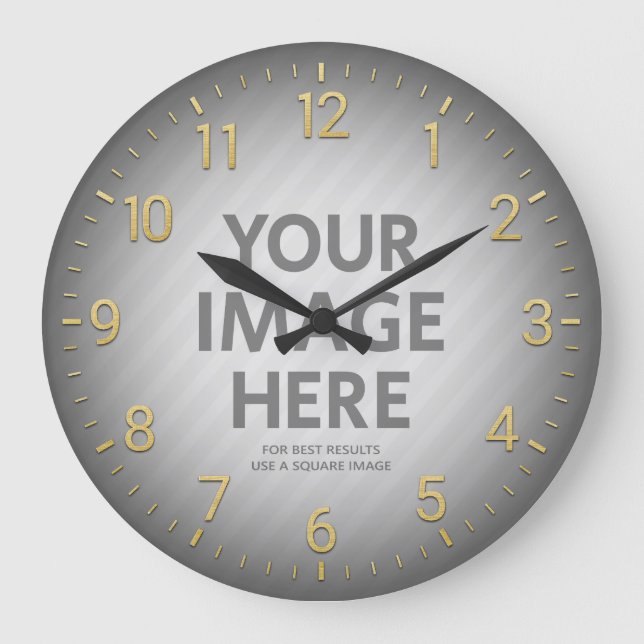 Personalized Wall Clocks Gold Numbers Round Photo (Front)
