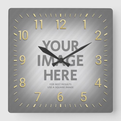 Personalized Wall Clocks Gold Numbers Square Photo