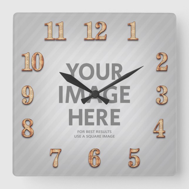 Personalized Wall Clocks Square Photo Wood Numbers (Front)