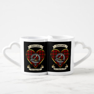 Personalized Wallace Clan Badge & Tartan Coffee Mug Set