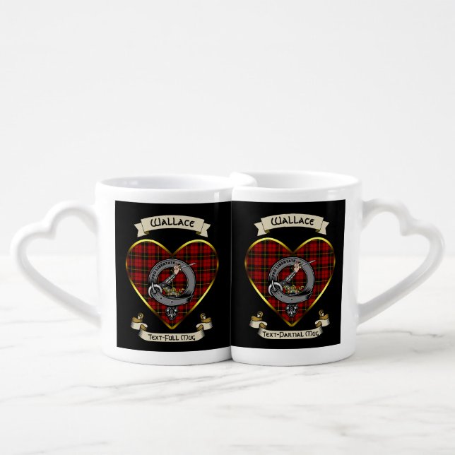 Personalized Wallace Clan Badge & Tartan Coffee Mug Set (Front Nesting)