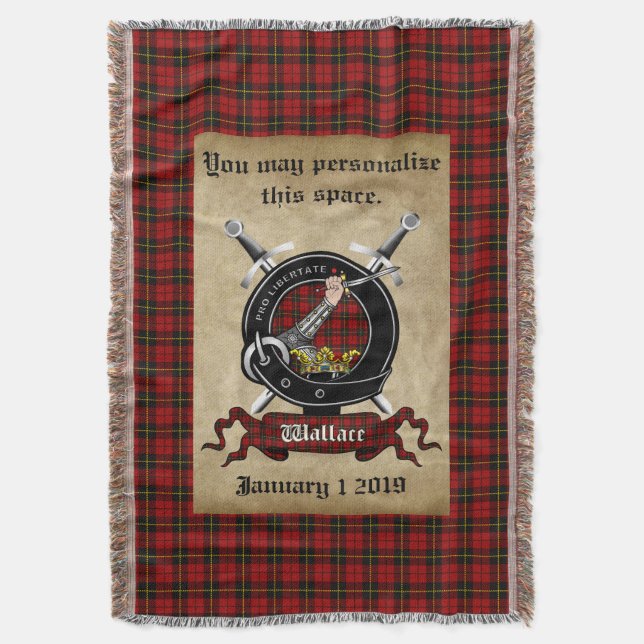 Personalized Wallace Clan Badge & Tartan Throw Throw Blanket (Front Vertical)