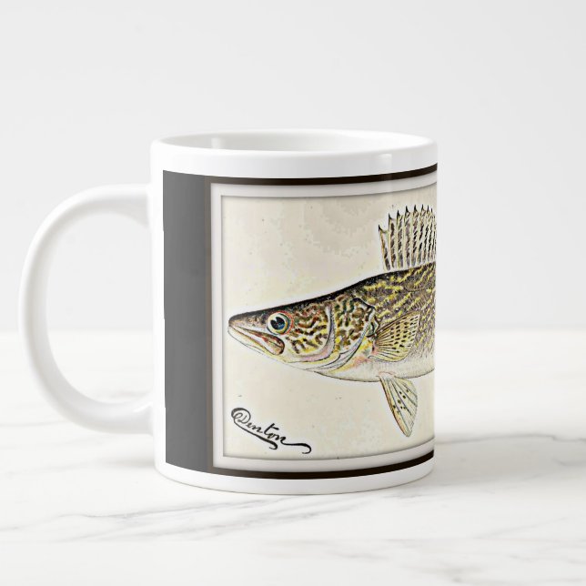 Personalized Walleye Pike Fish Large Coffee Mug (Left)